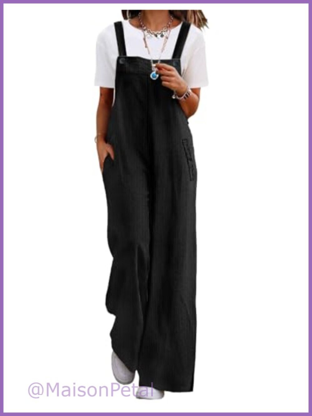 Corduroy Wide Leg Overalls Bib Adjustable Straps Loose Fit Casual Jumpsuit